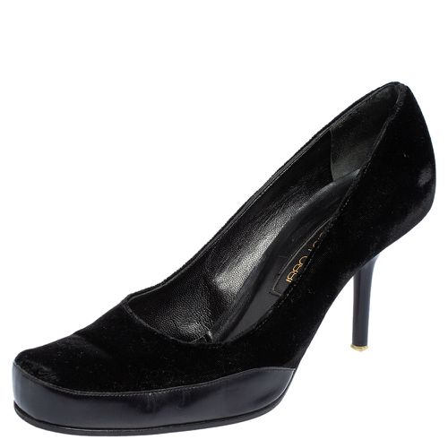 Velvet and Leather Square Toe Pumps Size 38.5 - Sergio Rossi - Modalova