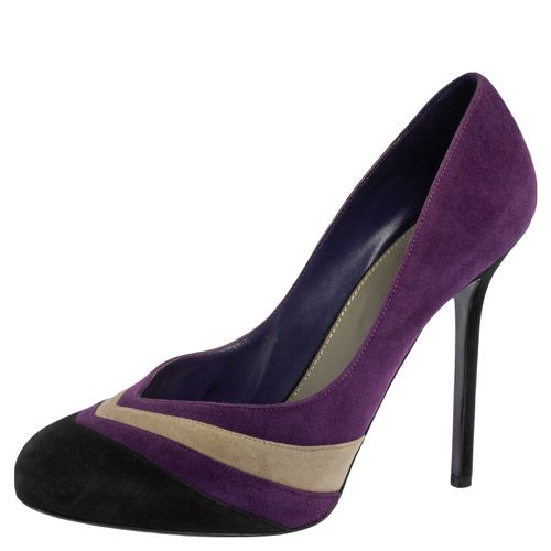 Tricolor Suede V Neck Pumps Size 39.5 - Sergio Rossi - Modalova