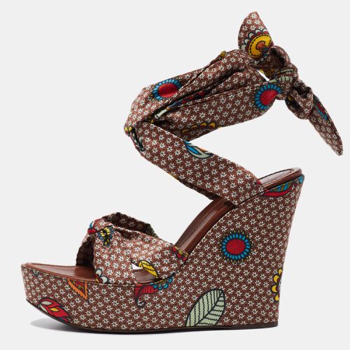 Printed Satin Ankle-Wrap Wedge Platform Sandals Size 40 - Sergio Rossi - Modalova