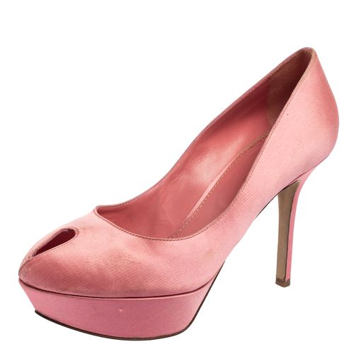 Satin Peep Toe Platform Pumps Size 38 - Sergio Rossi - Modalova