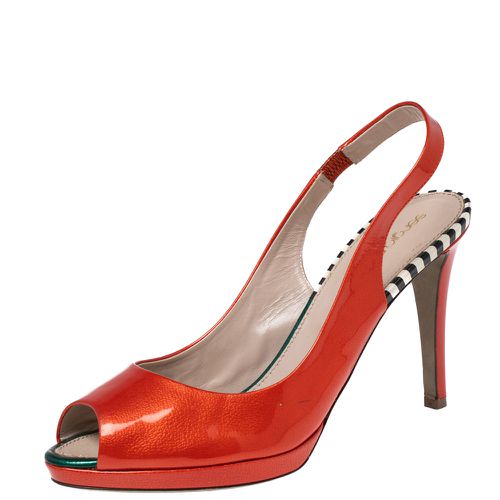 Patent Leather Peep-Toe Platform Slingback Pumps Size 38 - Sergio Rossi - Modalova