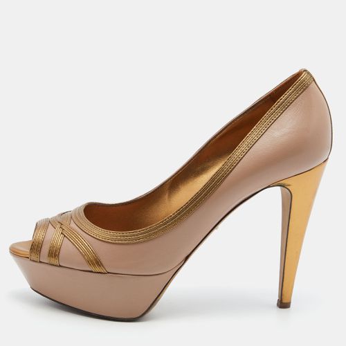 Gold Leather Peep Toe Platform Pumps Size 40.5 - Sergio Rossi - Modalova