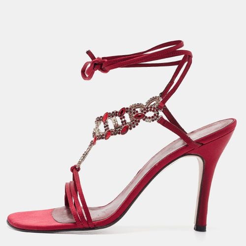 Satin Crystal Embellished Ankle Strap Sandals Size 39 - Stuart Weitzman - Modalova