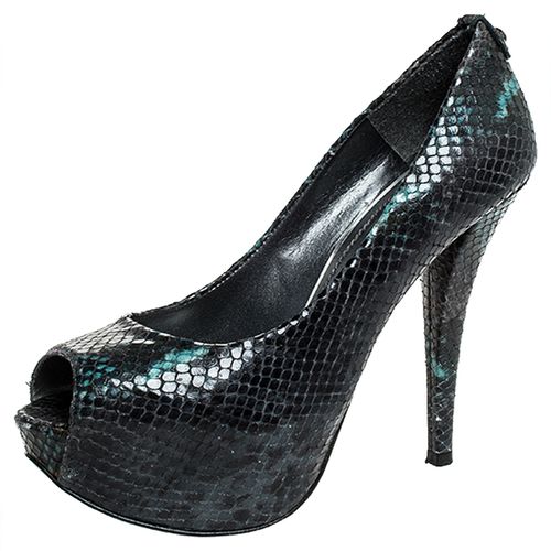 Python Embossed Leather Platform Peep Toe Pumps Size 37 - Stuart Weitzman - Modalova