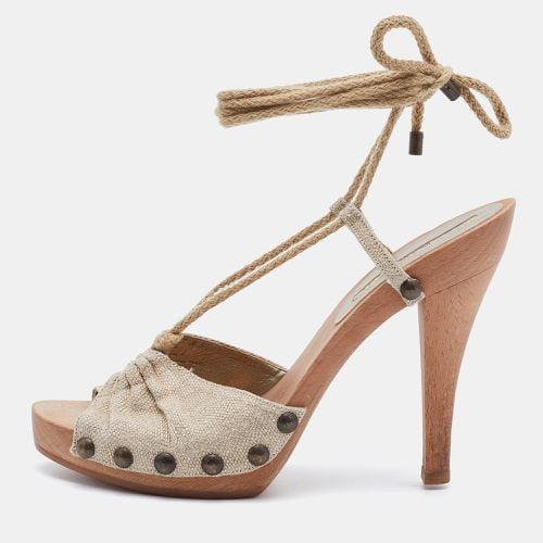 Fabric Wooden Platform Ankle Wrap Sandals Size 37 - Stella McCartney - Modalova