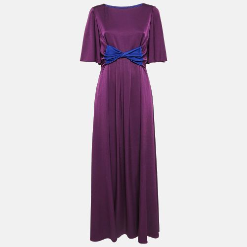 Satin Pleated Bow Detail Maxi Dress M - Paule Ka - Modalova