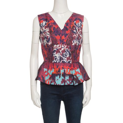 Textured Water Orchid Print Cloque Peplum Top M - Peter Pilotto - Modalova