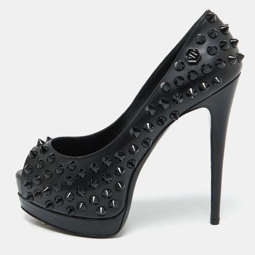 Leather Studded Peep Toe Platform Pumps Size 38 - Philipp Plein - Modalova