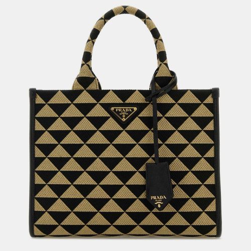 Embroidered Fabric Small Symbole Shopping Tote Bag - Prada - Modalova