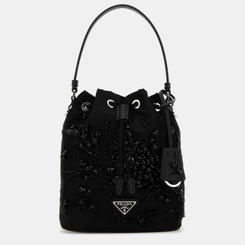 Embroidered Nylon Bucket Shoulder Bag - Prada - Modalova