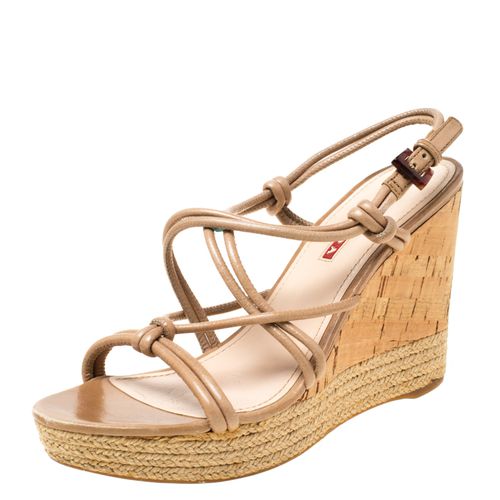 Leather Strappy Cork Wedge Espadrille Platform Sandals Size 37.5 - Prada Sport - Modalova