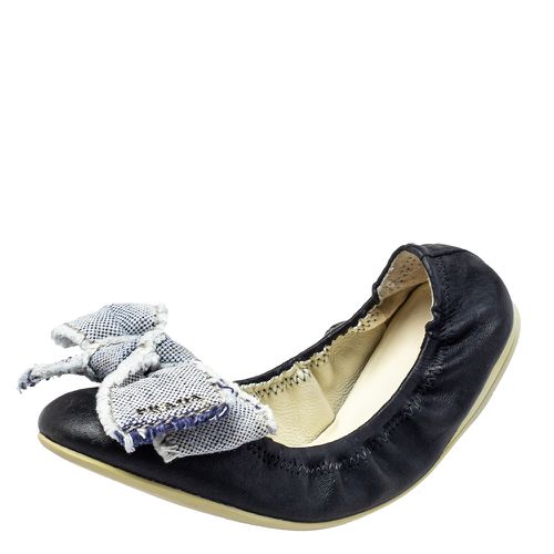 Dark Leather Bow Scrunch Ballet Flats Size 36 - Prada Sport - Modalova