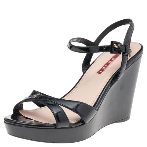 Patent Leather Wedge Platform Ankle Strap Sandals Size 38 - Prada Sport - Modalova