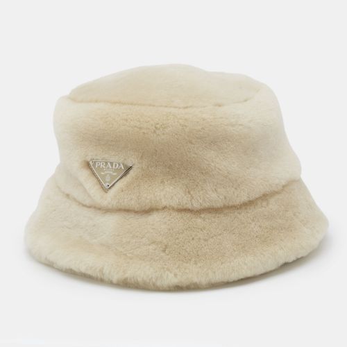 Shearling Logo Plaque Bucket Hat S - Prada - Modalova