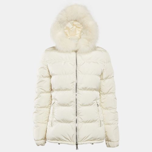 Off- Synthetic Quilted Fur Trim Hood Down Jacket S - Prada - Modalova