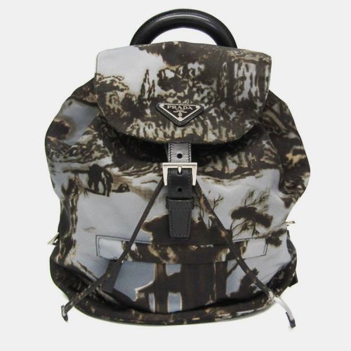 Gray Khaki Nylon Landscape Painting Backpack - Prada - Modalova