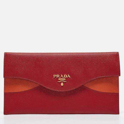 Orange Saffiano Cross Leather Wave Continental Wallet - Prada - Modalova