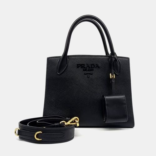 Leather Monochrome Tote And Shoulder Bag - Prada - Modalova