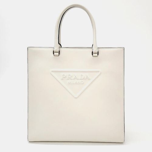 Leather Medium Triangle Logo Convertible Open Tote Bag - Prada - Modalova