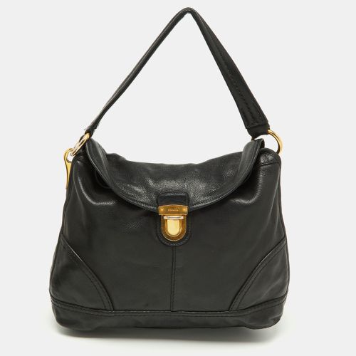 Soft Leather Pushlock Flap Hobo - Prada - Modalova