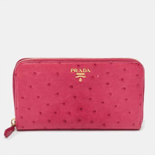 Magenta Ostrich Zip Around Continental Wallet - Prada - Modalova