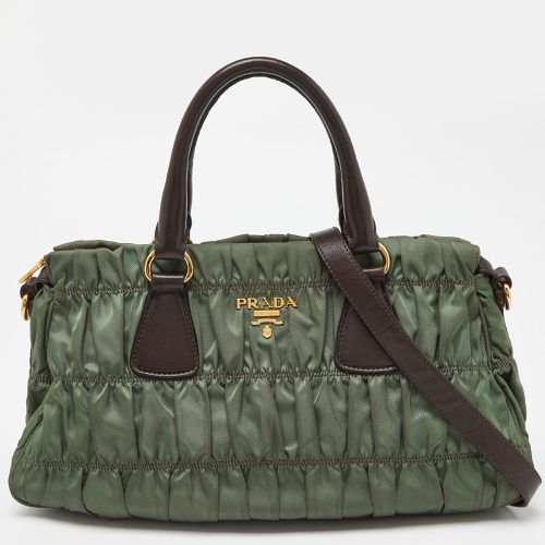 Brown Gaufre Nylon and Leather Tote - Prada - Modalova