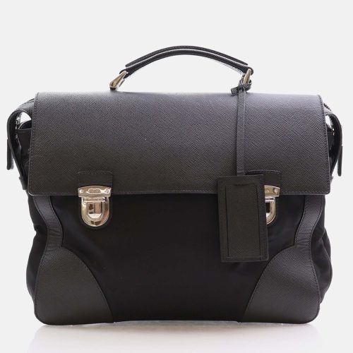 Saffiano Trimmed Small Tessuto Flap-Top Briefcase - Prada - Modalova