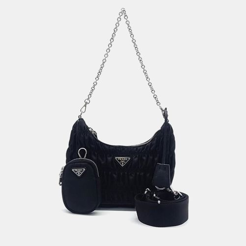 Nappa Gaufre Tessuto Chain Hobo Bag - Prada - Modalova