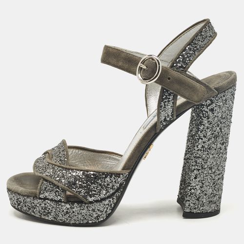 Glitter and Suede Platform Ankle Strap Sandals Size 37 - Prada - Modalova