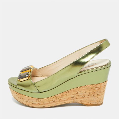 Leather Cork Platform Wedge Slingback Sandals Size 36 - Prada - Modalova