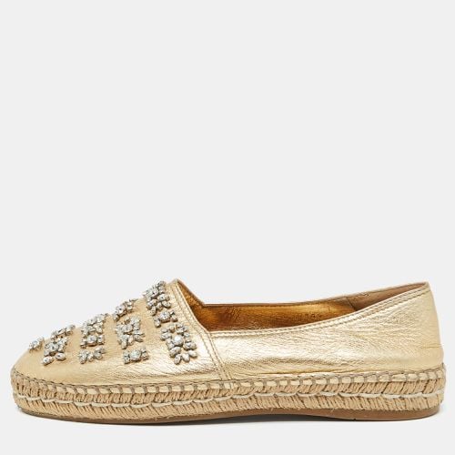 Leather Crystal Embellished Espadrille Flats Size 39.5 - Prada - Modalova