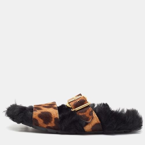 Calf Hair and Fur Buckle Flat Slides Size 38 - Prada - Modalova