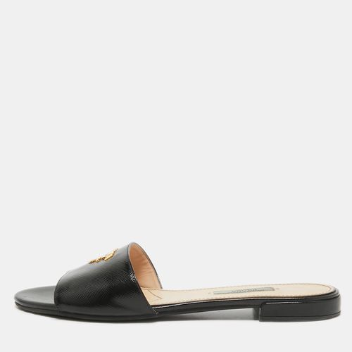 Vernice Saffiano Leather Flat Slides Size 38 - Prada - Modalova