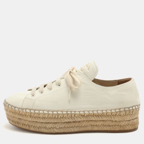 Leather Platform Espadrille Lace Up Sneakers Size 39 - Prada - Modalova