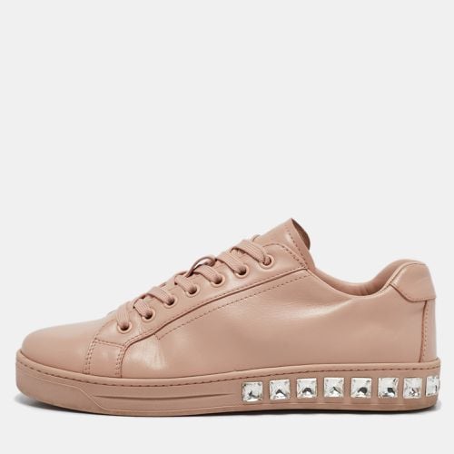 Leather Crystal Embellished Low Top Sneakers Size 37 - Prada - Modalova