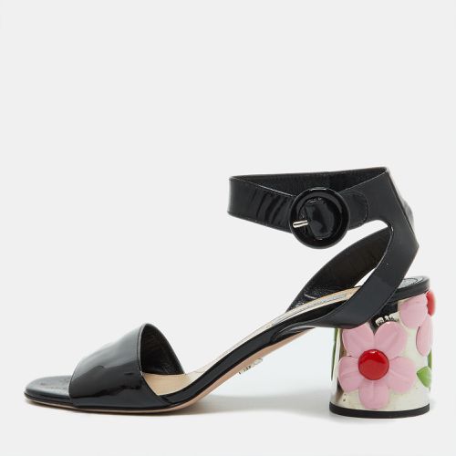 Patent Leather Ankle Strap Floral Block Heel Sandals Size 39 - Prada - Modalova