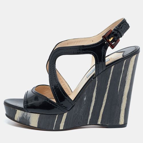 Patent Leather Wooden Wedge Ankle Strap Sandals Size 37 - Prada - Modalova