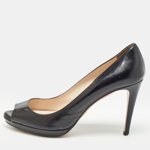 Vernice Saffiano Leather Peep Toe Platform Pumps Size 37.5 - Prada - Modalova