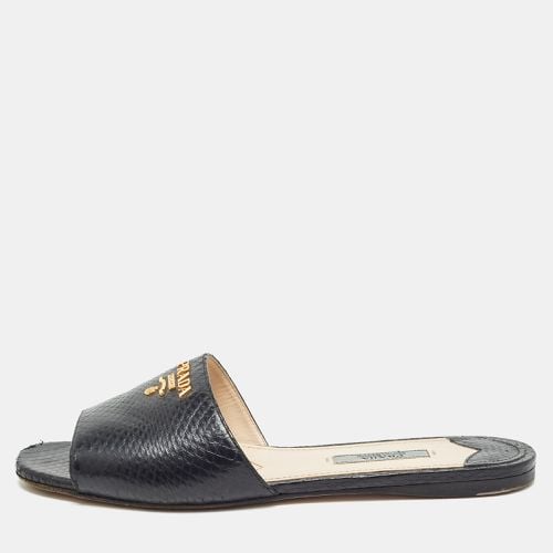 Embossed Snakeskin Flat Slides Size 37.5 - Prada - Modalova