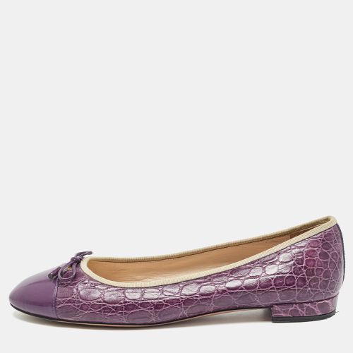 Embossed Croc and Patent Cap Toe Bow Ballet Flats Size 42 - Prada - Modalova