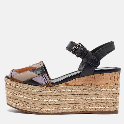 Leather and Suede Espadrille Platform Ankle Sandals Size 39 - Prada - Modalova