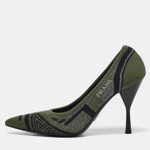 Black Printed Knit Fabric Pointed Toe Pumps Size 39 - Prada - Modalova