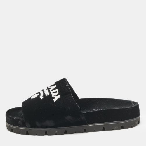 White Velvet Logo Slide Flats Size 38 - Prada - Modalova