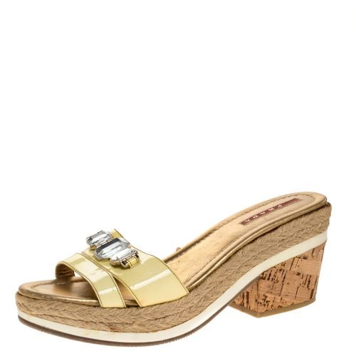 Patent Leather Cork Wedge Espadrille Slide Sandals Size 38.5 - Prada Sport - Modalova