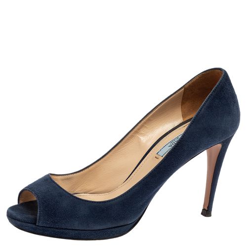 Suede Peep-Toe Platform Pumps Size 38.5 - Prada - Modalova