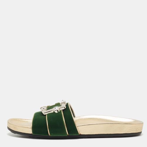 Gold Velvet And Leather Buckle Detail Slides Sizes 39.5 - Prada - Modalova