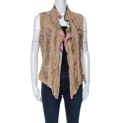 Multicolor Printed Silk and Suede Overlay Sleeveless Vest M - Roberto Cavalli - Modalova