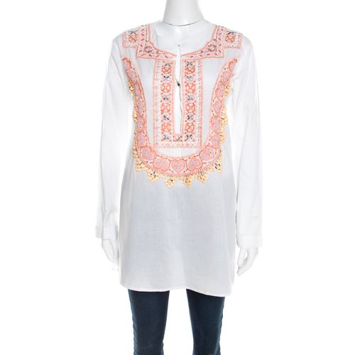 Cotton Beaded Embroidered Detail Long Sleeve Blouse S - Roberto Cavalli - Modalova