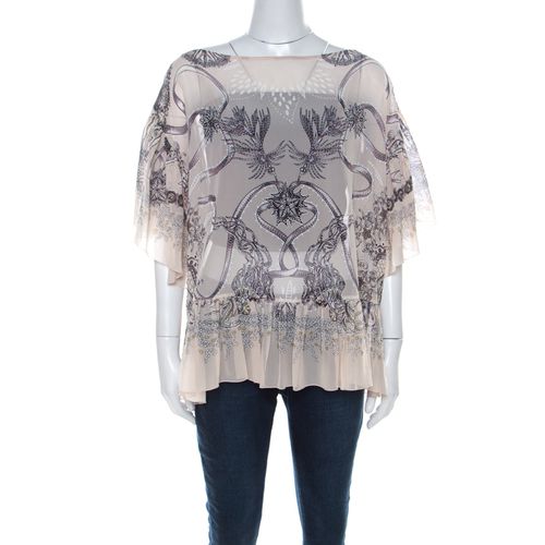 And Brown Silk Chiffon Botanical Print Top M - Roberto Cavalli - Modalova