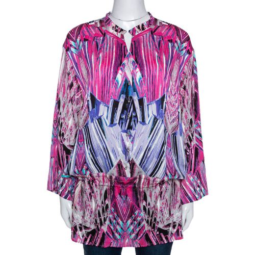 Robert Cavalli Printed Stretch Silk Tunic Top M - Roberto Cavalli - Modalova